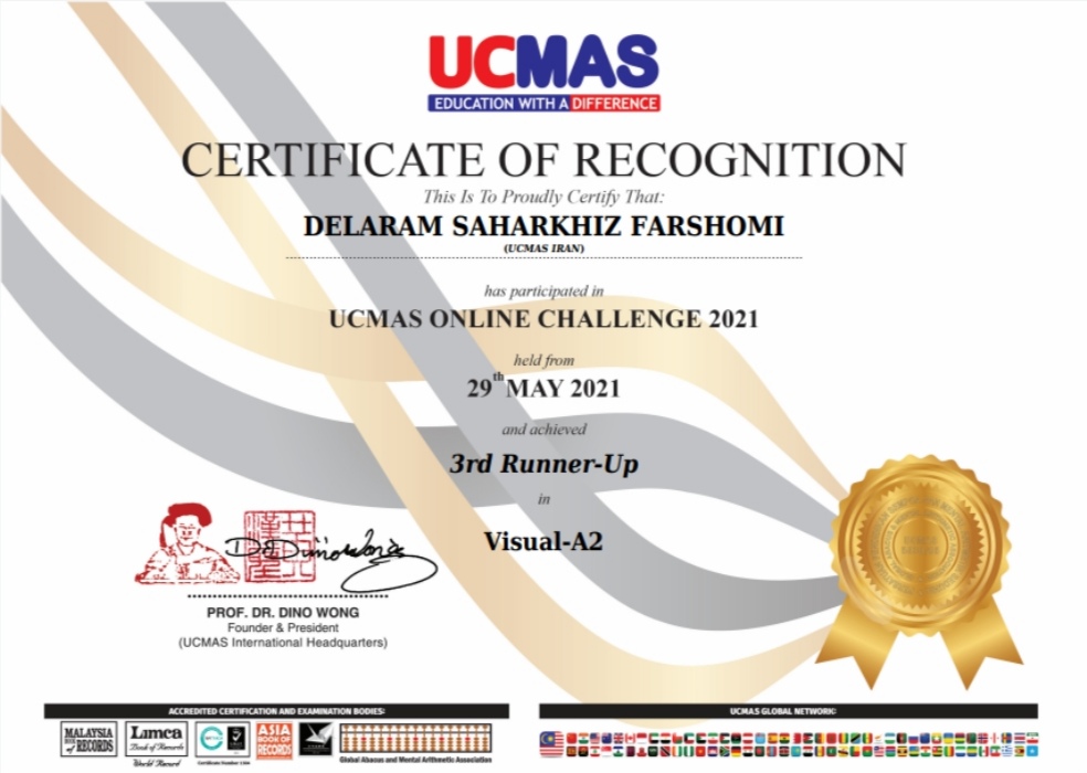 کسب  مقام سوم جهانی  ucmas در کشور مالزی توسط دلارام سحرخیز